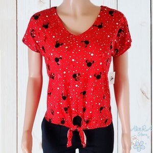 NWT MINNIE MOUSE DISNEY AUTHENTIC WOMEN'S RED TIE FRONT SHORT SLEEVE T-SHIRT